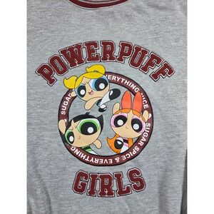 Cartoon Network Powerpuff Girls Sweatshirt L Grey Women Varsity Graphic Pullover